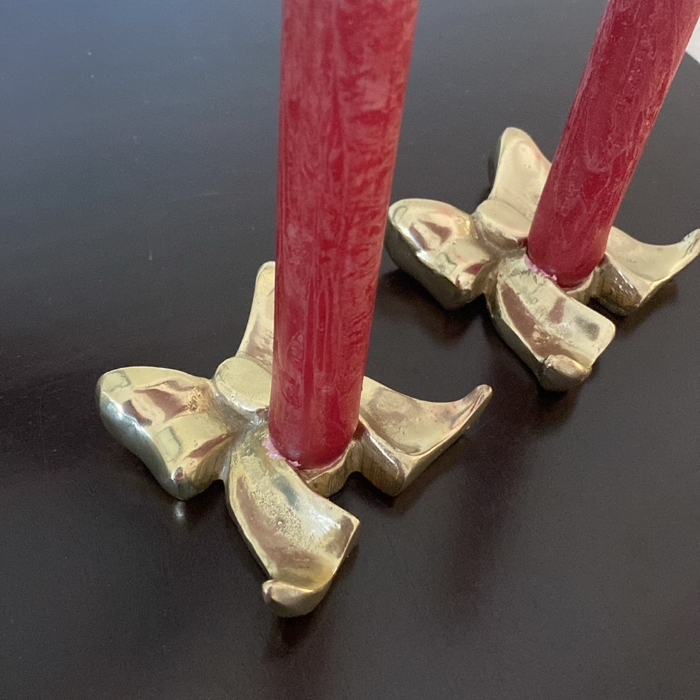 Vintage 80’s Rubel & Co Brass Pair of Bow Candlestick holders Maker Marked